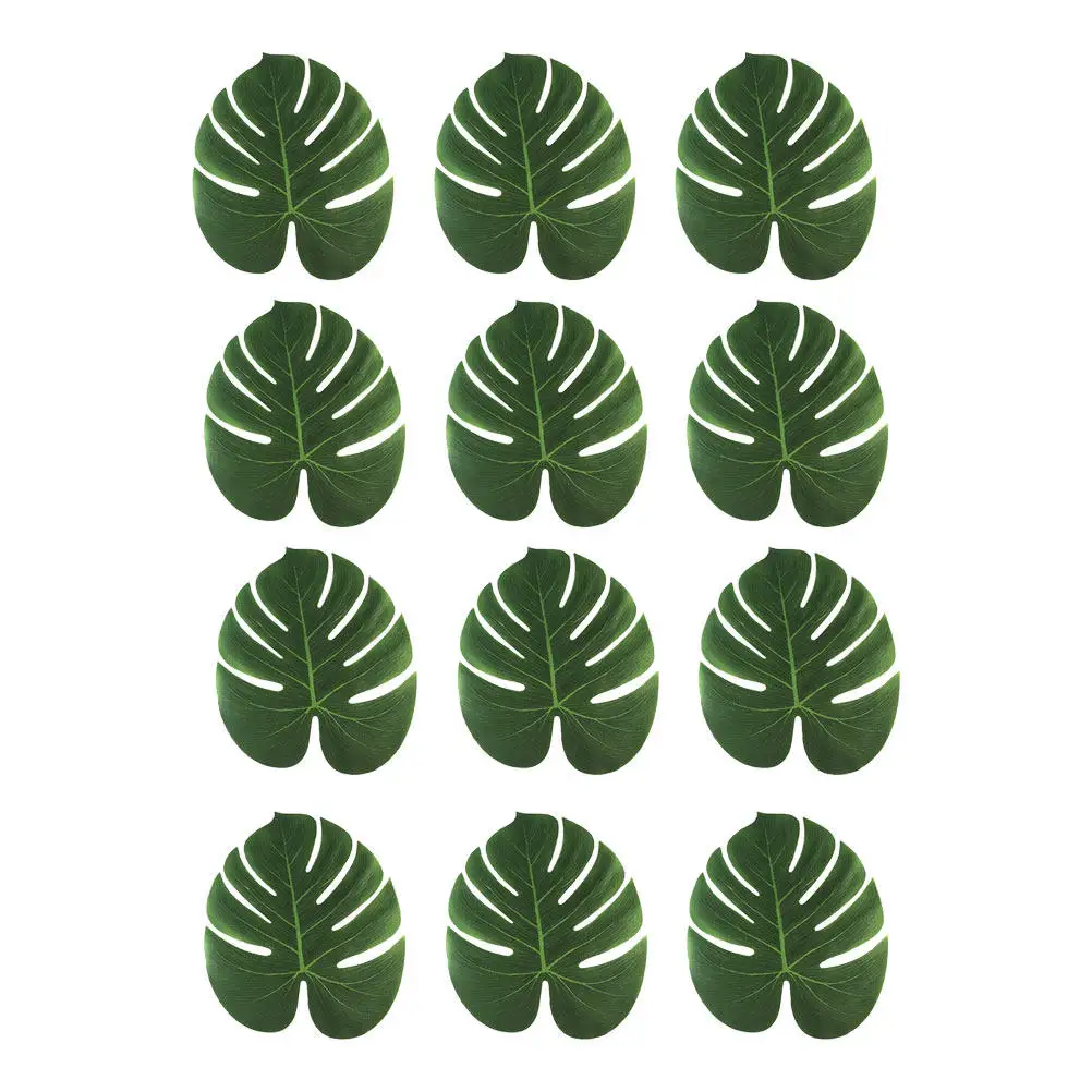 12Pcs Artificial Tropical Palm Leaves Monstera Leaf Placemats Table Mats Hawaiian Party Decor Tropical Table Decorations