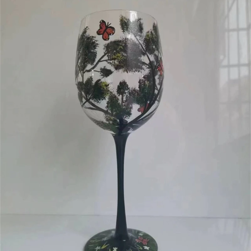 Four Seasons Tree Wine Glass Hand-Painted Art Glassware Unique Glasses Drinkware Dropship