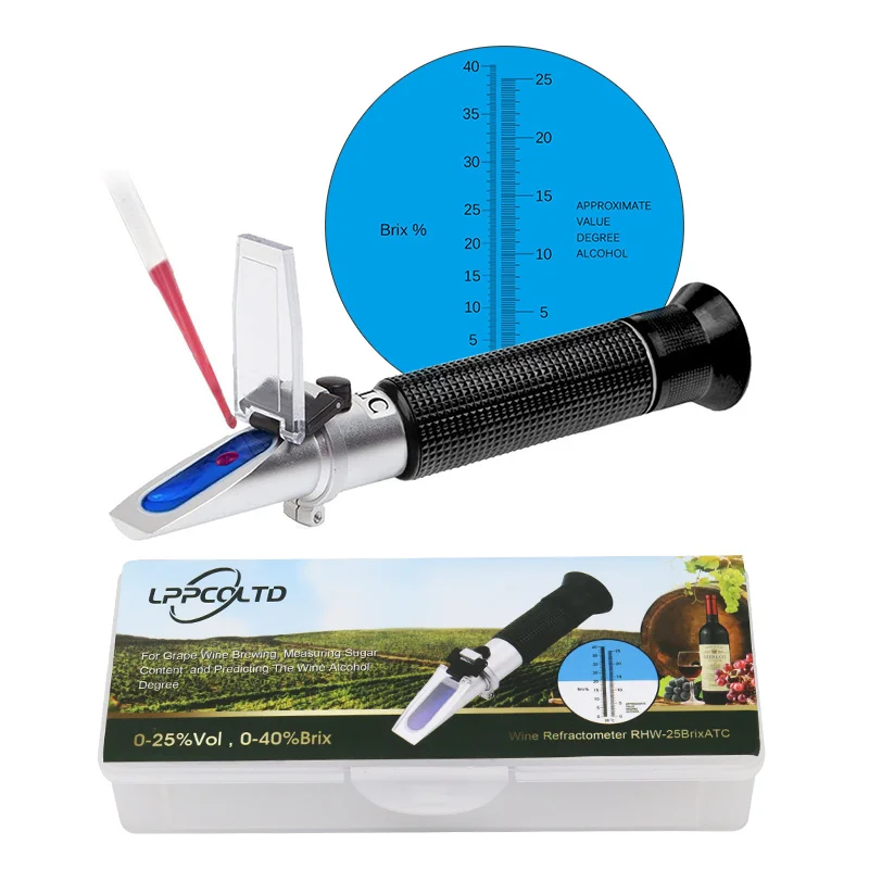 LPPCOLTD Handheld Wine Alcohol Refractometer Brix 0-40% 0-25% VOL Optical Tester for Grape Wine Making Winemakers Home-brew Tool