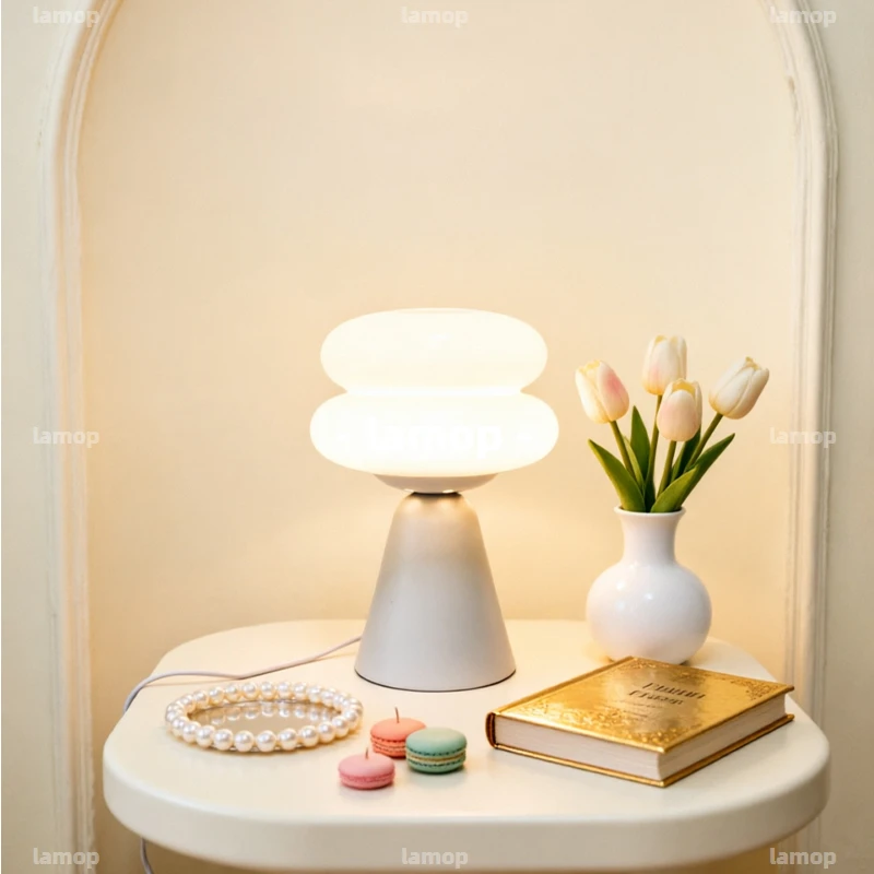 Bedside lamps for bedrooms and table lamps for living rooms Ambience egg‑tart glass lamp Bauhaus‑style lamp night light creative - view 6