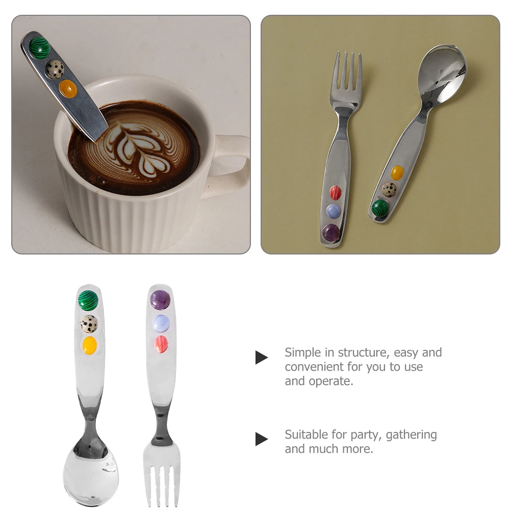 

1 set Stainless Steel Fork Spoon Set Salad Cake Dessert Eating Utensils Multi-Function Appetizer Cutlery Reusable for Party