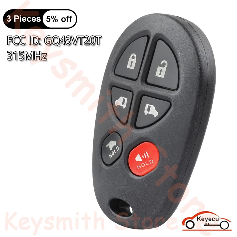 

KEYECU FCC ID: GQ43VT20T Replacement 5+1 6 Buttons 315MHz Remote Car Key Fob for Toyota Sienna 2004-2014 2015 2016 2017 2018