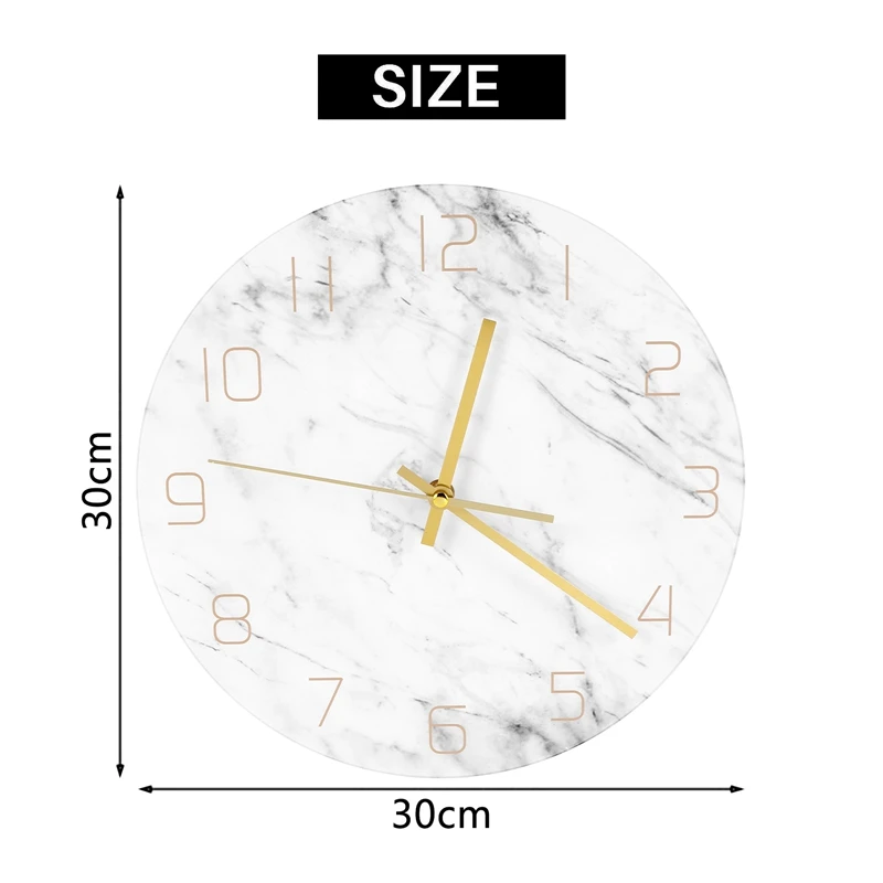 Jam Dinding Marmer Tenang Analog Kuarsa 3D Chic Marmer Putih Cetak Jam Tangan Dinding Bundar Modern Nordik Kreativitas Dekorasi Rumah