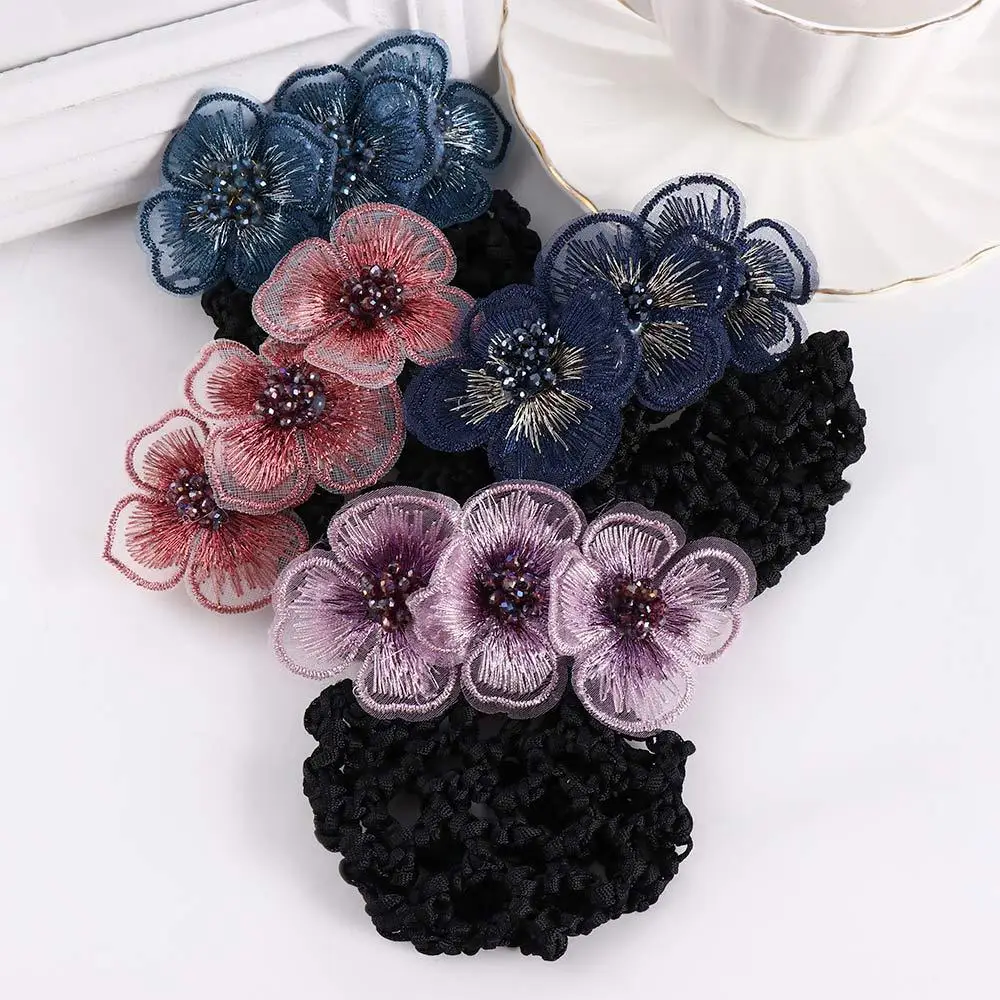Crochet Back Of The Head Bank Staff Mesh Flower Nurses Hair Accessories Bow Bun Net Snood Women Hairpin Korean Style Headdress