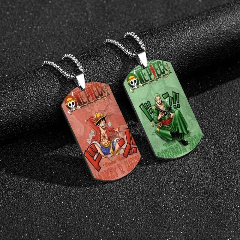 Japanese Anime ONE PIECE Necklaces Luffy Zoro Nami Usopp Stainless Steel Cartoon Character Color Printed Pendant Jewelry Gift