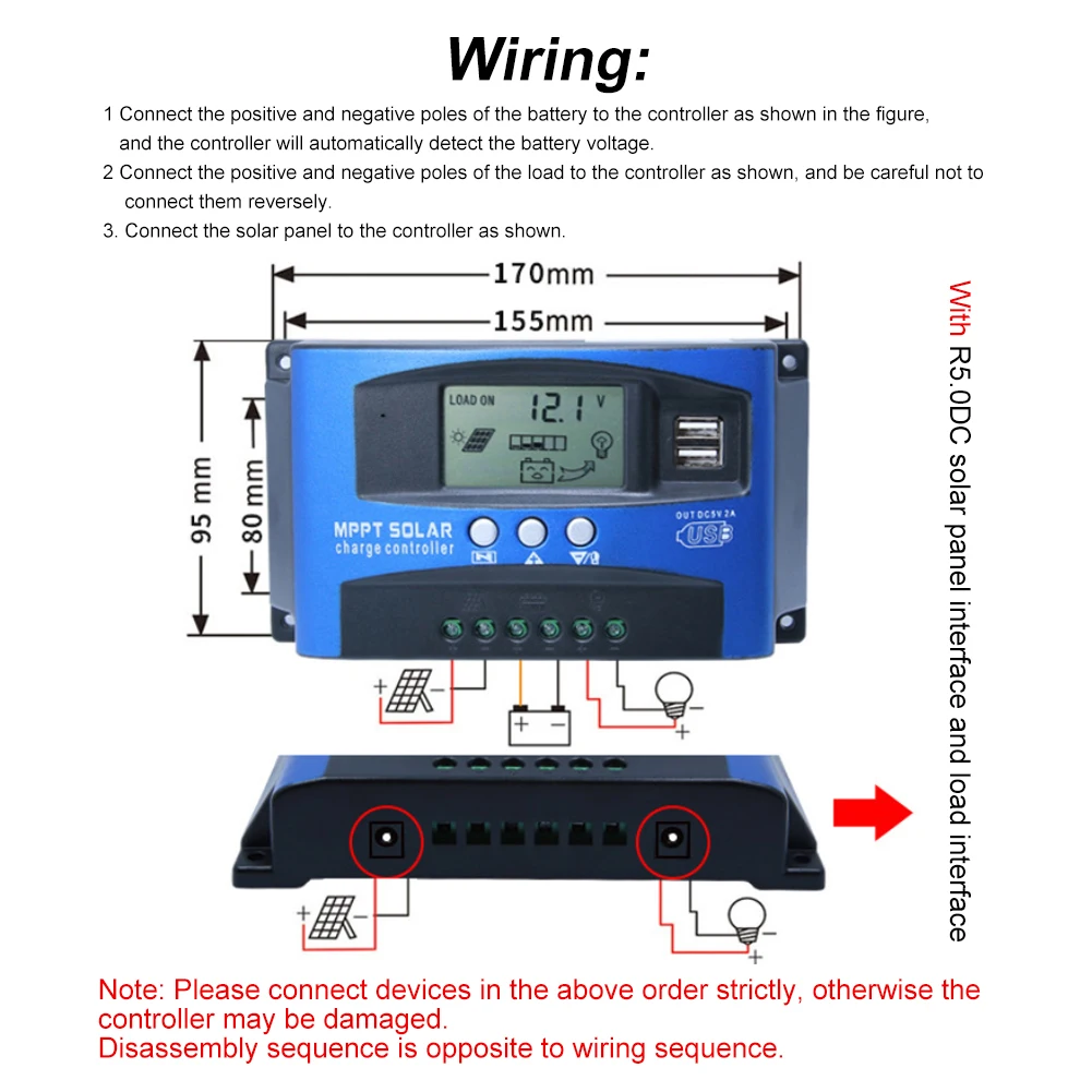 30A/40A/50A/60A/100A MPPT Solar Charge Controller 12V/24V DC Input with 18V/36V Solar Panel LCD Display Solar Panel Regulator