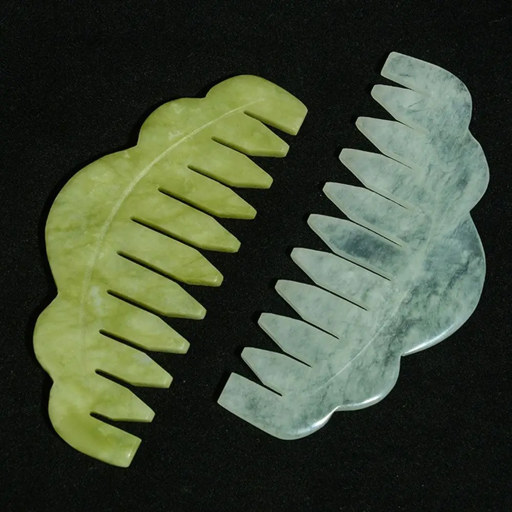 Portable Hsiuyen Jade Massage Comb Natural Green Jade Hair Brush Retro Carving Gua Sha Board Stone Guasha