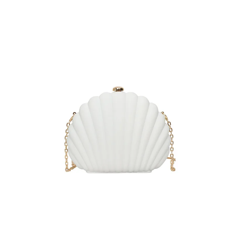Shell Shaped Evening Clutch Bag, Glossy Hard Case Chain Crossbody Purse for Women