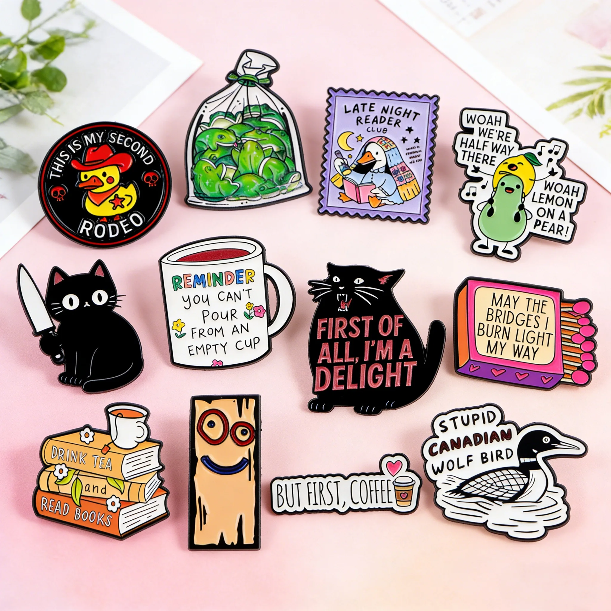 

DRINK TEA and READ BOOKS Cartoon Enamel Pins Lapel Pins for Backpack Women Men Badges Brooch Accessories for Clothes Gifts