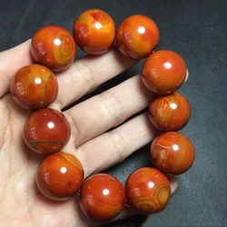 20mm Natural Agate Bracelet Men Women Healing Gemstone Fine Jewelry Genuine Red Striped Agate Big Bead Bracelets Men Bangles