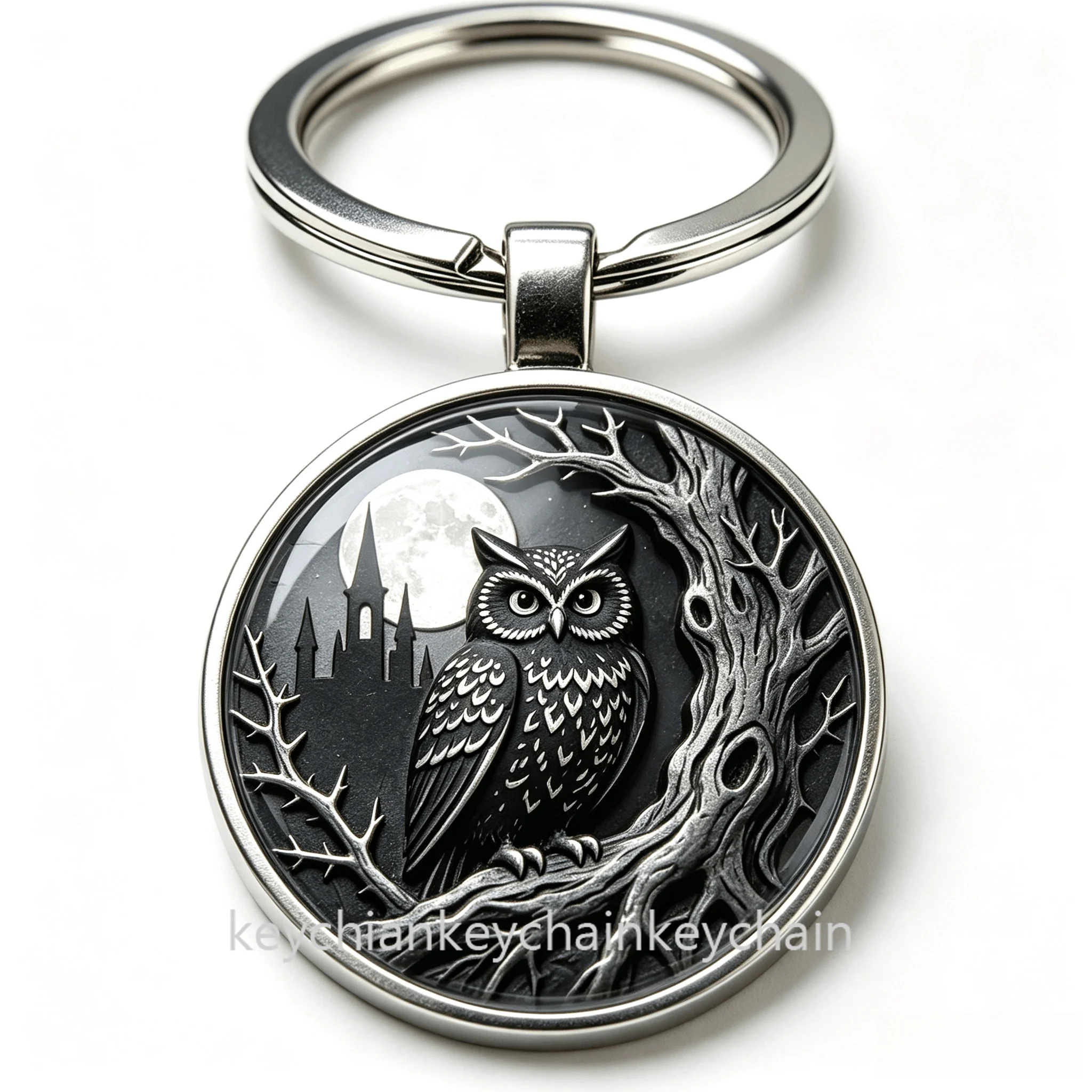 Vintage Owl, Full Moon Owl Keychain Key Ring Animal Bag Charm Car Key Holder Gift for Men Women