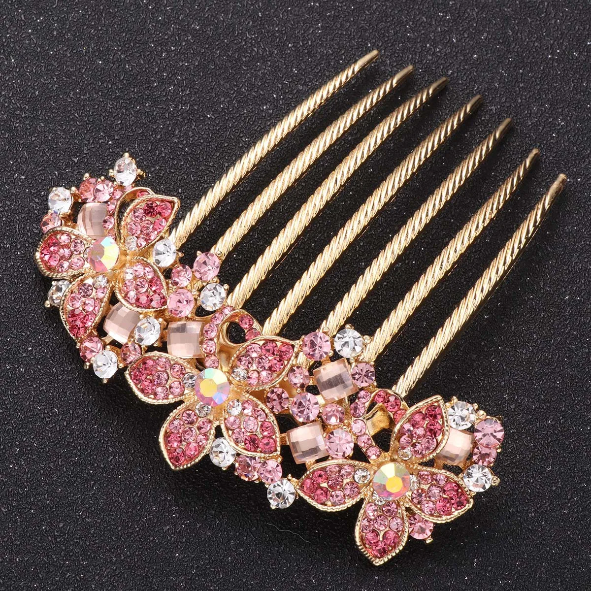 

Rhinestone Hair Comb Pink Crystal Elegant Hairpin Women Headpiece Wedding Party Hair Accessories Rhinestone Headdress