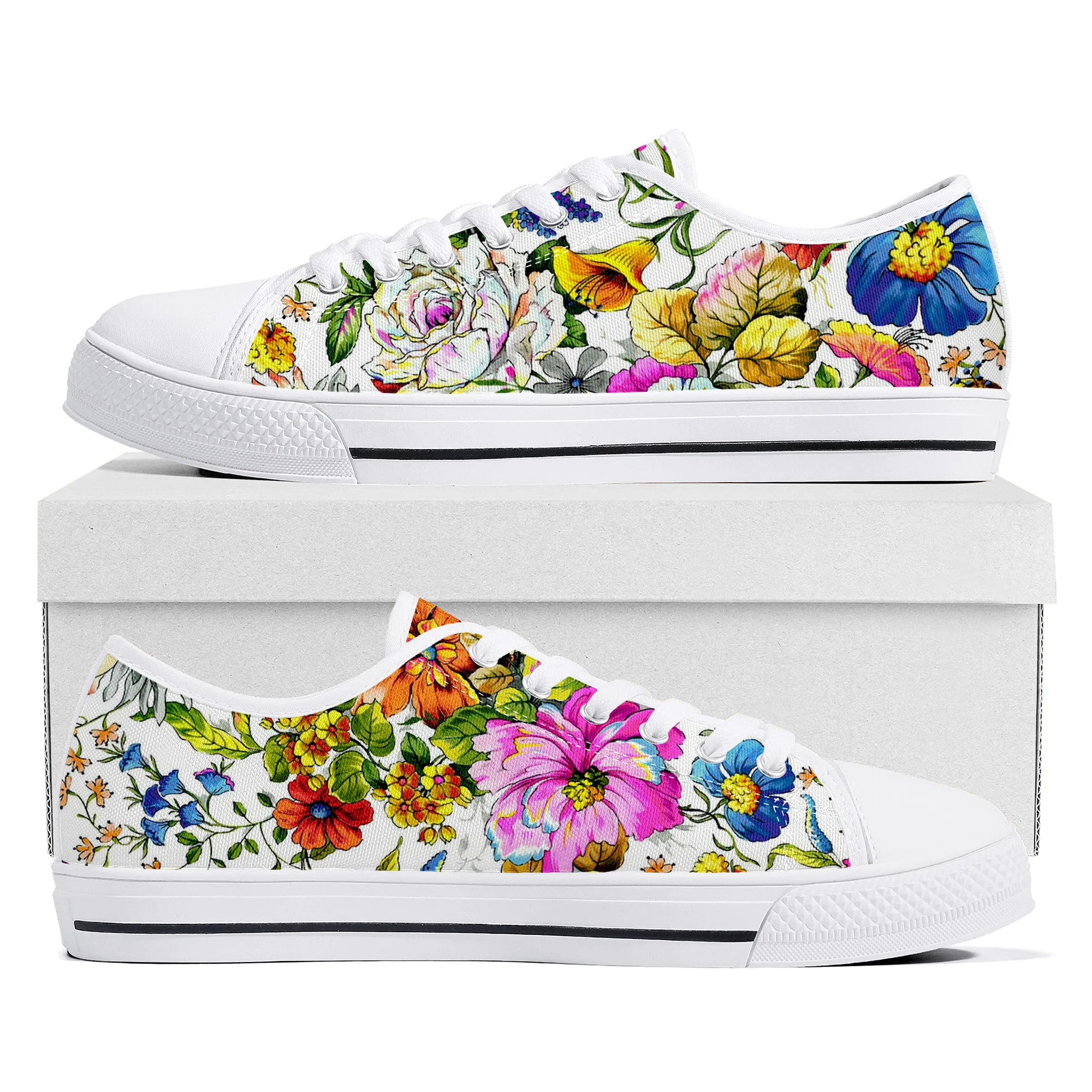 

Pretty Dark Tropical Flower Print Low Top High Quality Sneakers Mens Womens Teenager Tailor-made Canvas Sneaker Couple Shoes