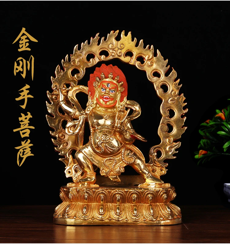 Temple 22cm large# GOOD Buddha # bless family home efficacious Buddhist Vajrapani vajra gilding statue