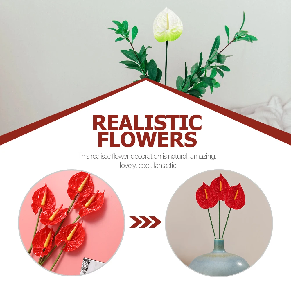 

6pcs Anthurium Fake Plants For Decoration Decorative Flowers Red WhitePlants Fake Plants for Home Arrangements Centerpiece