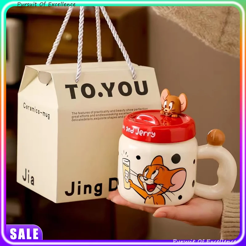 

Hot Seller 560ml Cartoon Anime Tom And Jerry Ceramic Water Cup Couple Home Makeup Cute Breakfast Milk Coffee Cup Birthday Gift