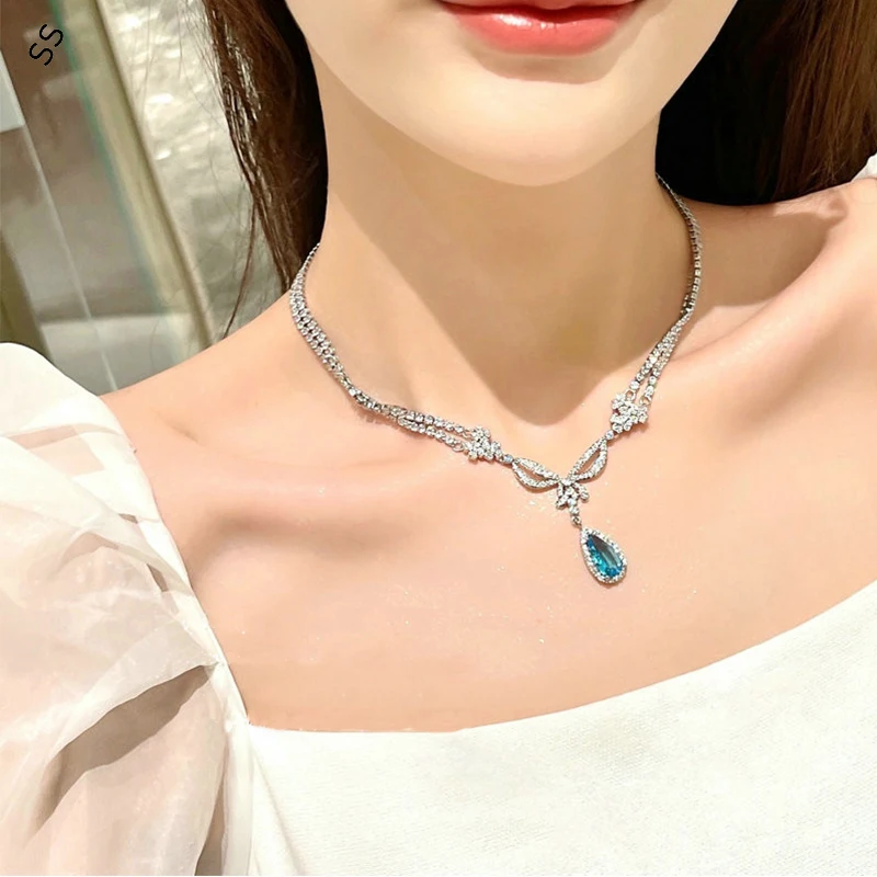 Private Collocation Sapphire Accessory Antique Plated 18-karat Gold Colorful Gemstones Precious Zircon Flower Open Ring Necklace