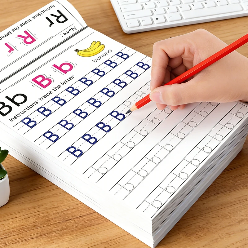 An Interesting 32-Page Book, A-Z Workbook for Kids to Practice Tracing Letters! 26 English Letters and Word Exercises, English Alphabet and Word Learning, Children's Pen Control Training, Writing Aids for Students, Early Education Teaching Tools
