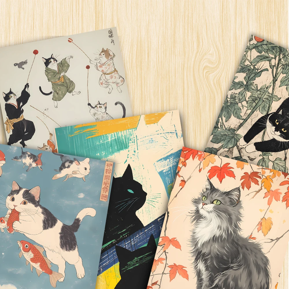 32 Stück japanische Katzenpostkarten, Ukiyo-E-Stil, süße Katzenposter, Wohnzimmer-Dekorationsaufkleber, Schlafzimmerdekoration, hochwertige Karte – Detail 5
