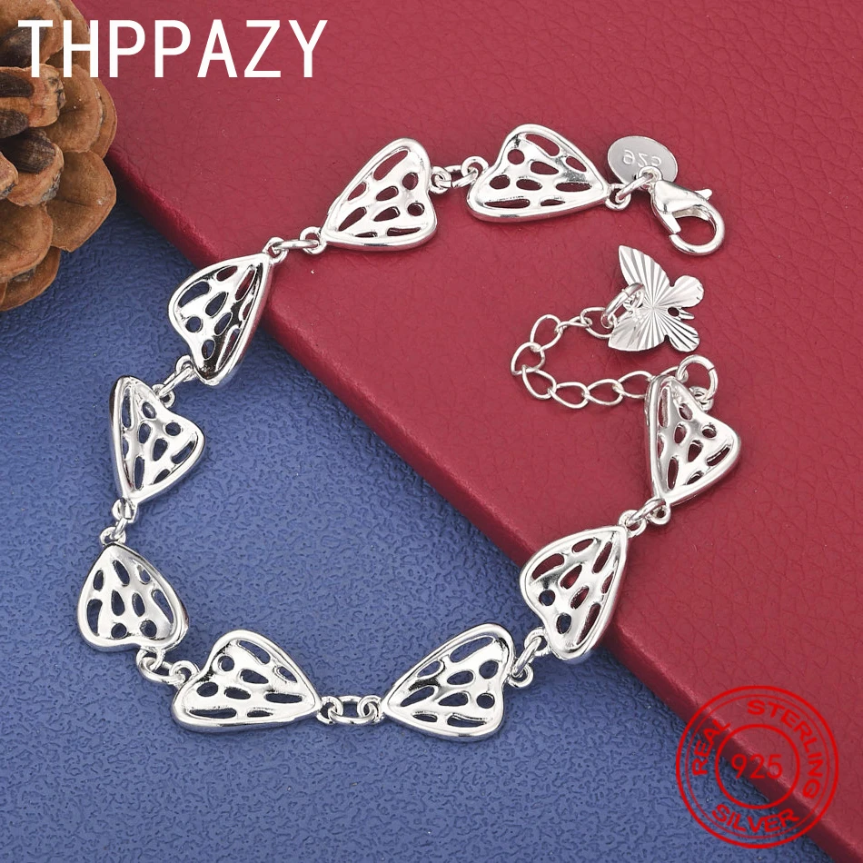 

THPPAZY 925 Sterling Silver 8-Inch Heart Butterfly Bracelet Fashion Charm Jewelry Sweet Lovely Christmas Party Gift For Women