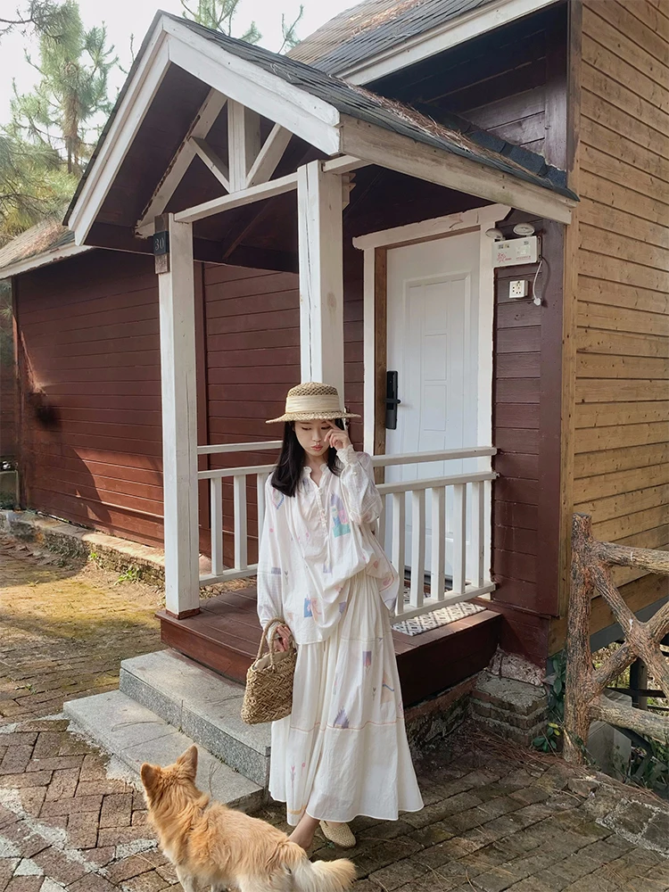 

Женский свободный топ ZNG OP "Yutawm" с декоративными элементами, дышащий, летний, с длинными рукавами, с принтом, открытый кардиган