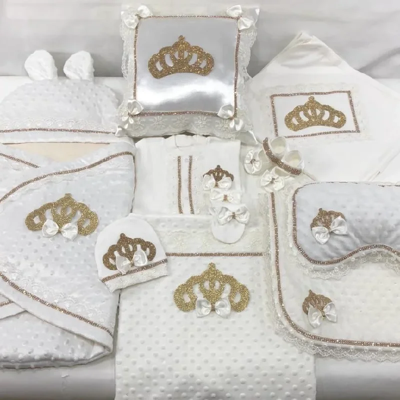 

Wholesale Custom High Quality Baby Changing Cushion Baby Sleeping Bag 4 Pieces Cotton Fabric Knitted Romper Set And Blanket