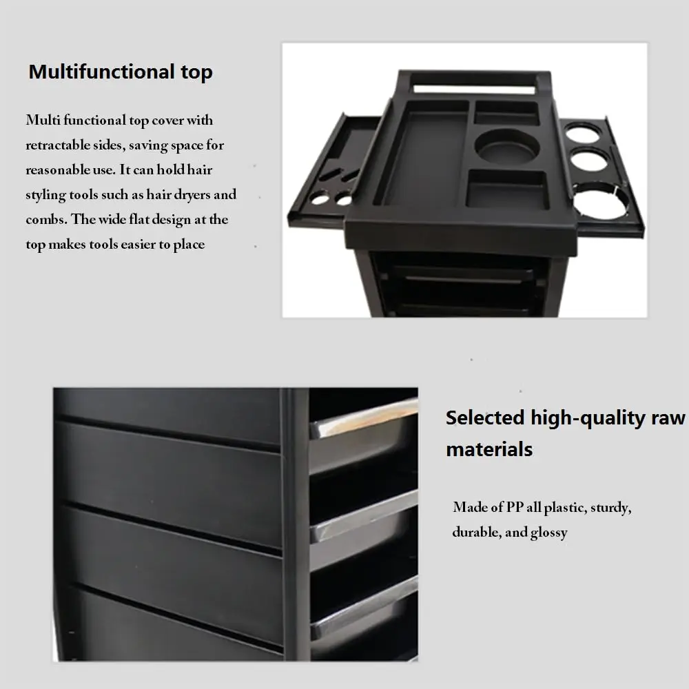 Carrello per salone Cncest con ruote, carrello con ruote con chiusura premium a 7 livelli con inserti tascabili, rotolo per carrello per capelli a 6 cassetti