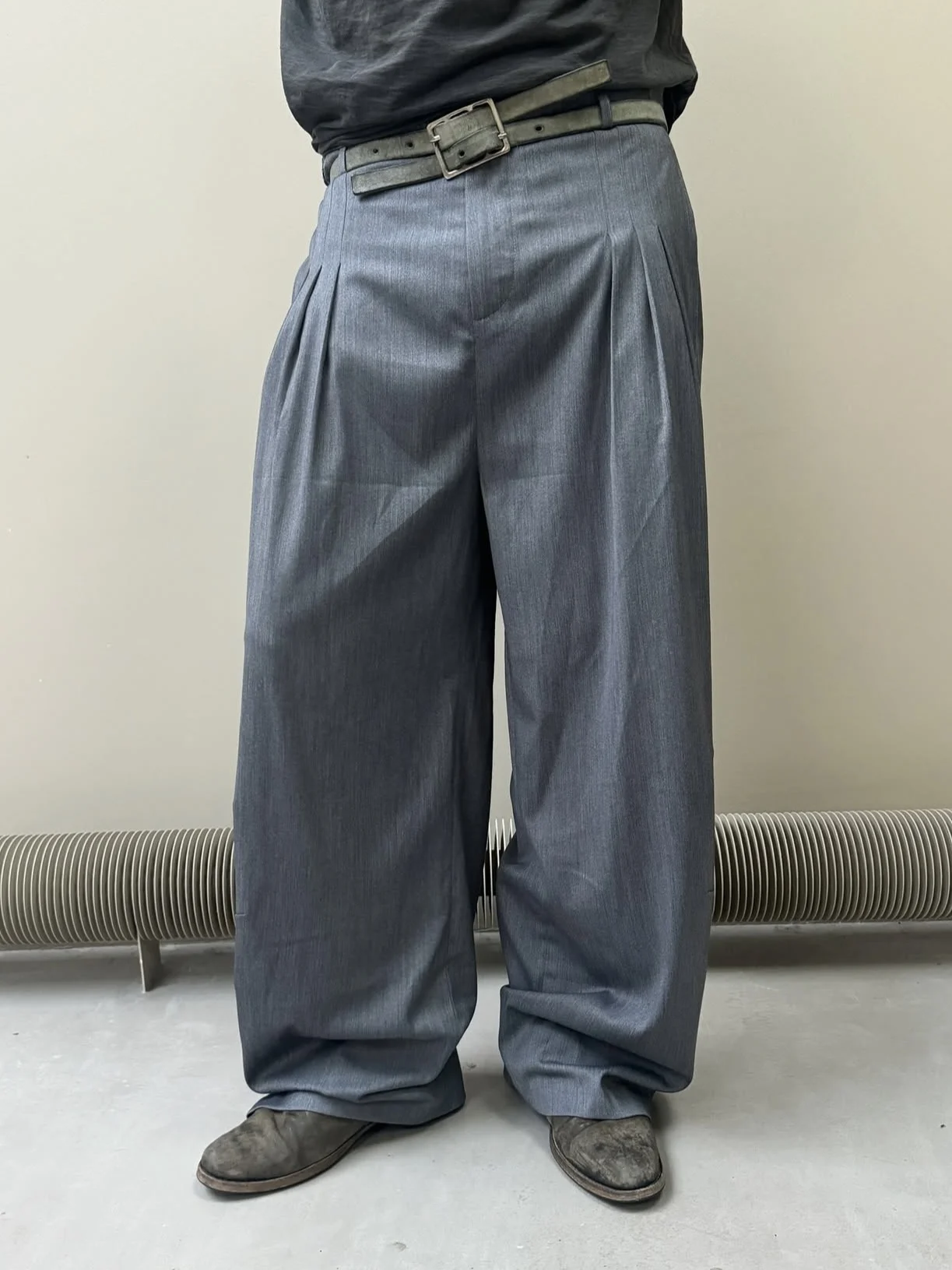 

No Faith Studios ey Bla Pleated Suit Pants Loose Wide Leg Baggy Folded Korean Sle Long Trousers for Young Casual Wear