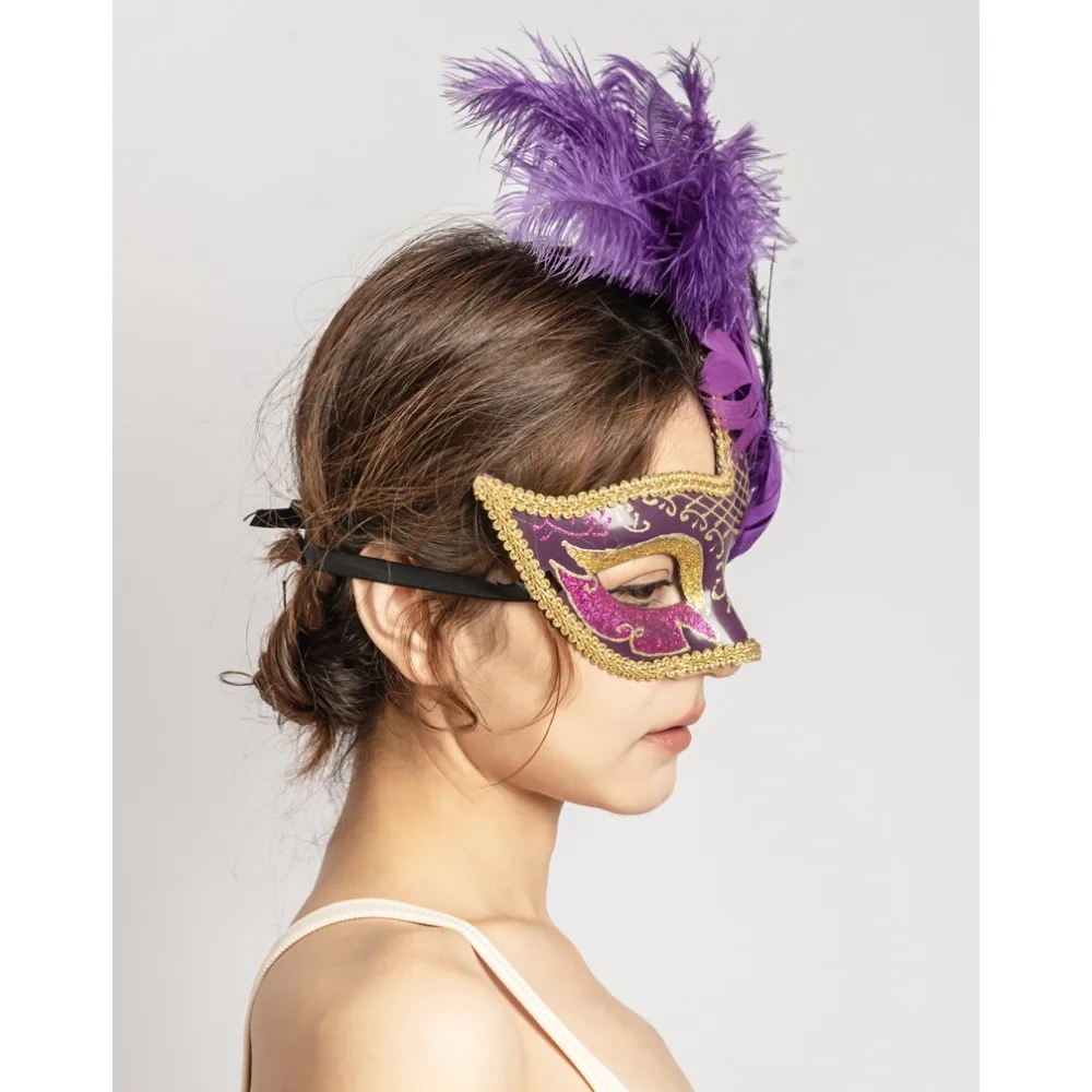 Masquerade Ball Feather Mask Venetian Princess Half Face Costume for Women Party