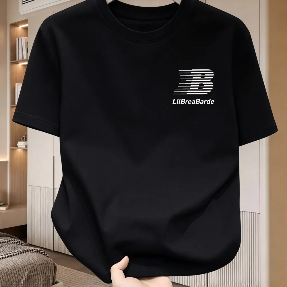 2026 New Men Casual Round Neck Short Sleeve T-Shirt, Striped Letter Print, Loose Cut, Fashion Trendy Item For Daily Going Out