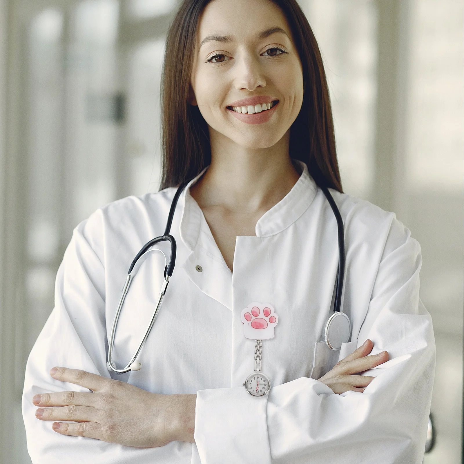 1 مجموعة القط باو ساعة الجيب حساسة شنقا كليب ممرضة طبيب الصدر ووتش الكرتون نمط واضح الاتصال الهاتفي توقيت دقيق #4