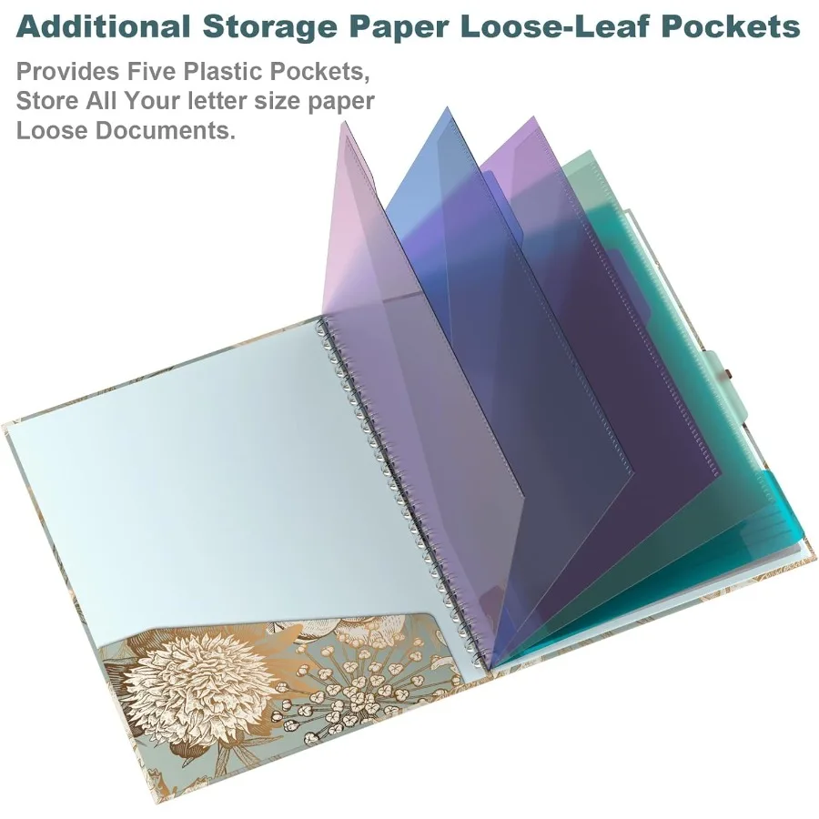 حافظة فوليو مع مفكرة مبطنة قابلة لإعادة الملء 8.5 × 11 مجلدًا مع مساحة تخزين 10 جيوب محفظة حلزونية مقاس 12.8 × 9.7 مثالية