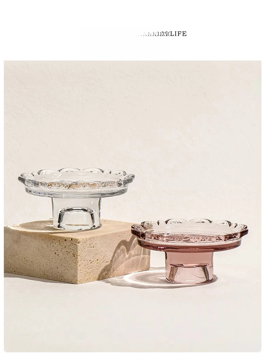 

Tlife Japanese Sle High Foot Glass Plate Dert Fruit Cake Serving Plate Irregular ape Universal Pure Color Diningware