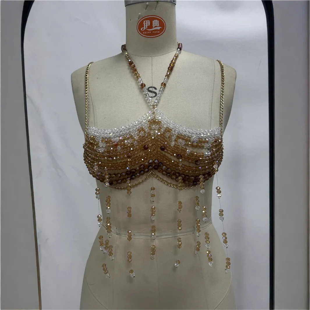 

European And American-Style Fringe Handmade Beaded Body Chain Fashionable And Unique Necklace With Openwork Layered Overlay