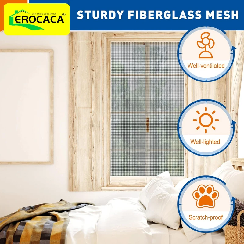 EROCACA Gray Mosquito Nets for Window,anti-mosquito window screens,Mesh Anti Insect Air Tulle Invisible Fiberglass Mosquitoes