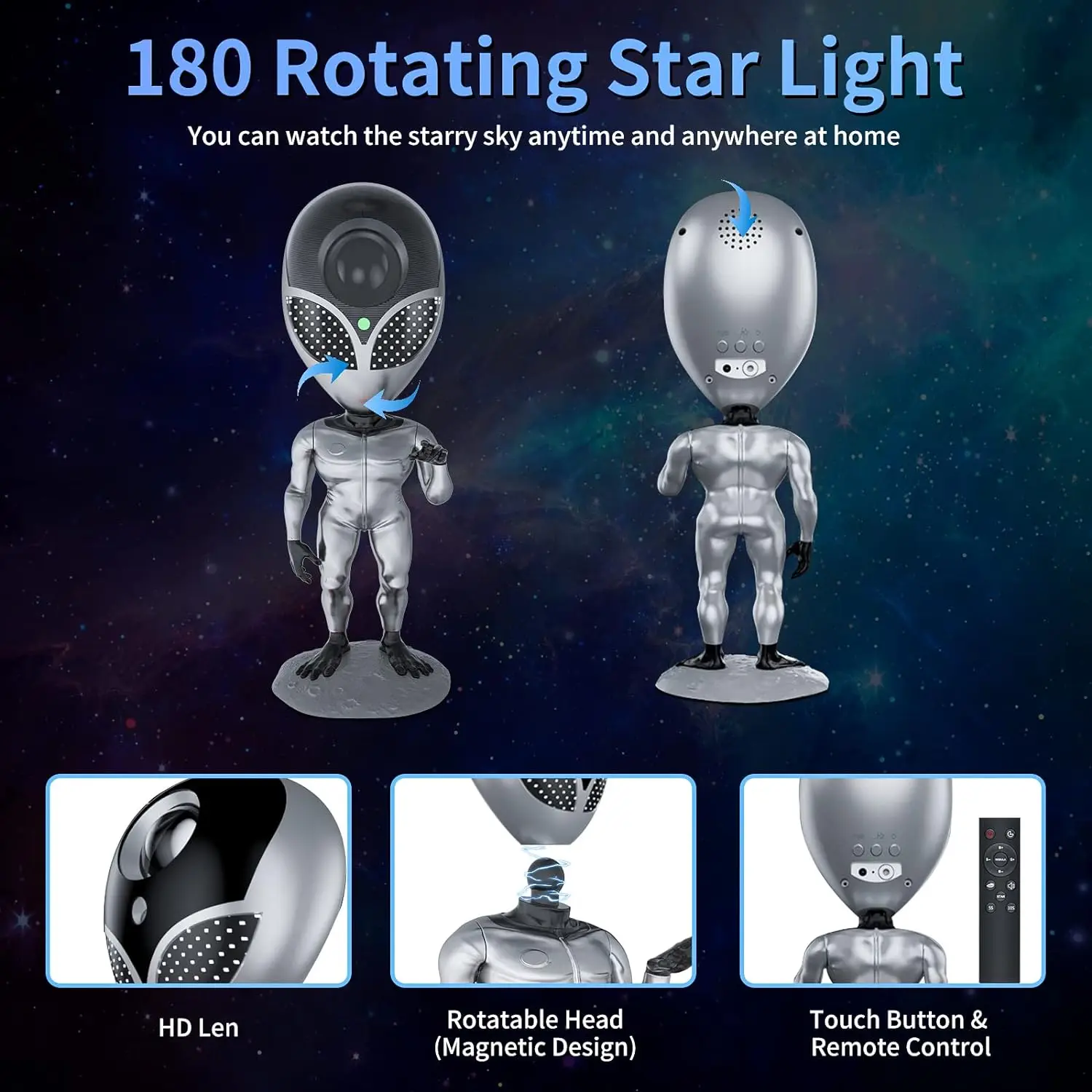 LED Alien Galaxy Projector Light Atmosphere Night Lamp Bedroom Gaming Room Desktop Decoration Star Projection Lights Kids Gift