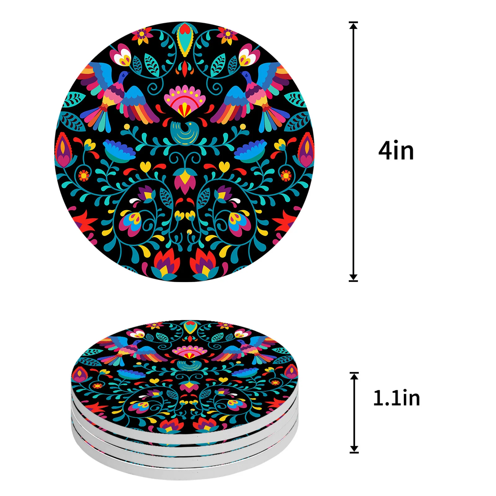 Mexican Festival Pattern Texture Coasters Ceramic Set Round Absorbent Drink Coaster Coffee Tea Cup Placemats Table Mat