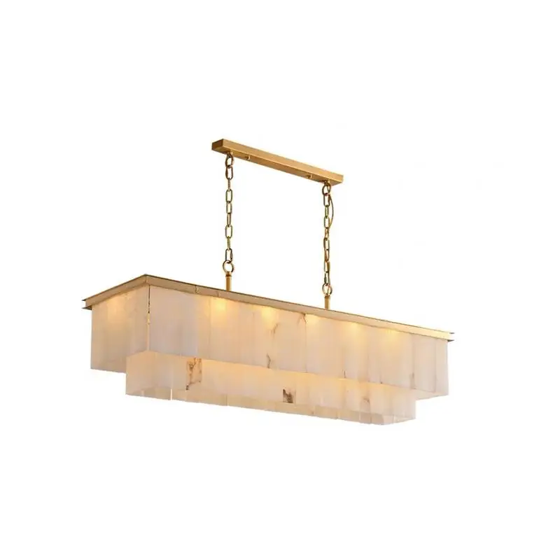 

Natural marble long chandelier, modern simple new Chinese all-copper lamp, villa hall lamp