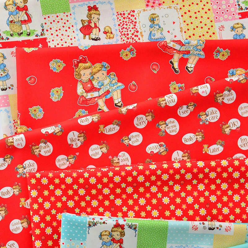 Margaret Cotton Fabric Handmade DIY Clothing Tablecloth Book Clothes Flowers Strawberry Cartoon by Half Meter