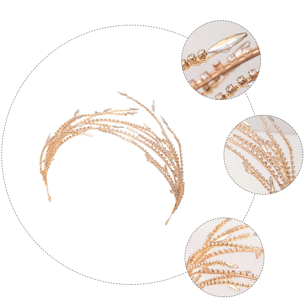 Wedding Headpiece Golden Rhinestone Headband Sparkling Hair Accessories for Bride Birthday Christmas Events Shiny Headband