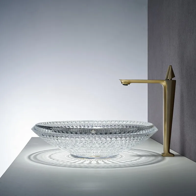 Crystal glass basin, sink, basin on the table, bathroom cabinet basin, light luxury washbasin wholesale.