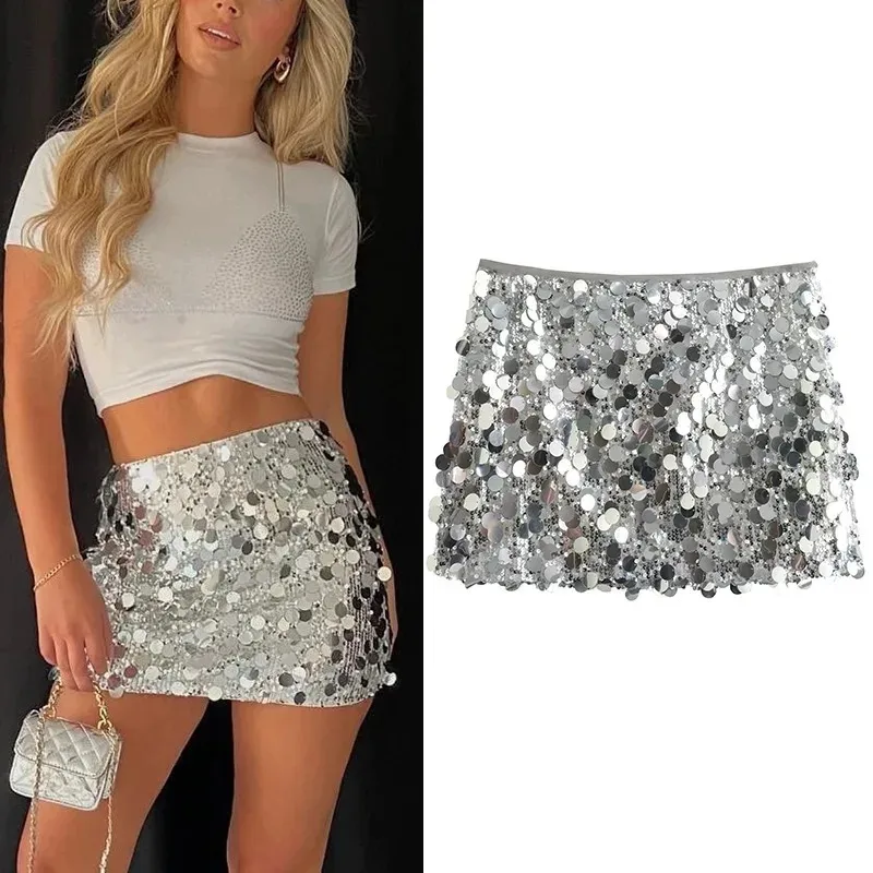 

Sequin Skirt Woman High Waist Mini Skirt Woman Fashion Shiny Glitter Elegant Short Skirts For Women Y2k Skirts