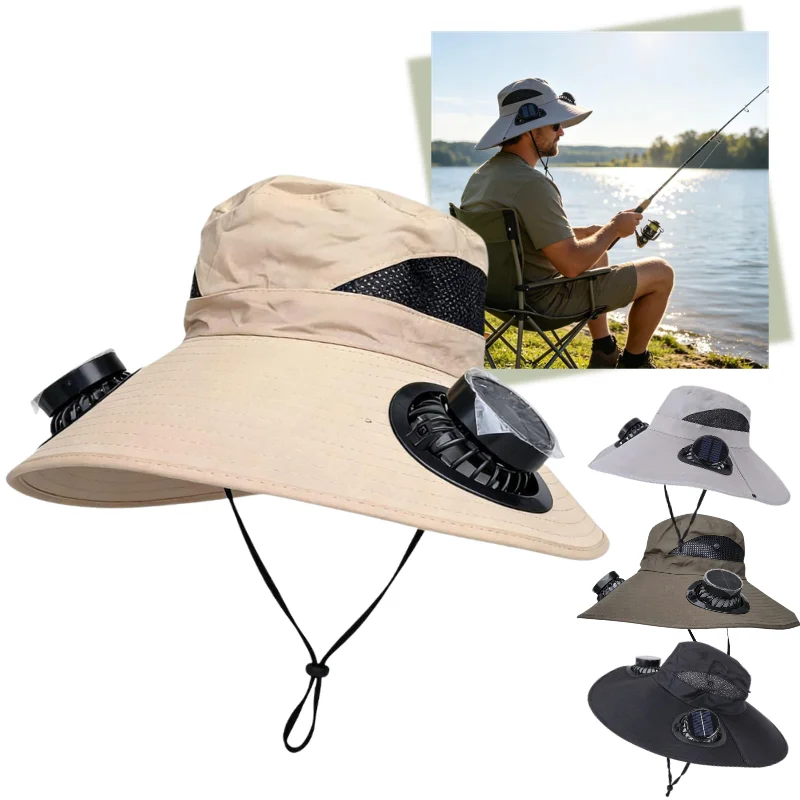 Breathable Wide Brim Sun Hat With Two Cooling Fans USB Charge UV Protection Windproof Outdoor Fishing Garden Work Bucket Hat