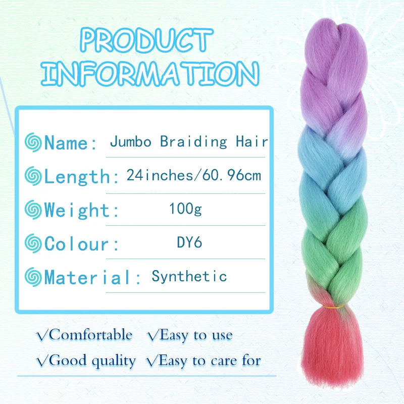 Extensiones de cabello trenzado de arcoíris, trenzas de pelo de ganchillo Jumbo sintético de 24 pulgadas para caja trenzada, extensiones de cabello con trenzas torcidas