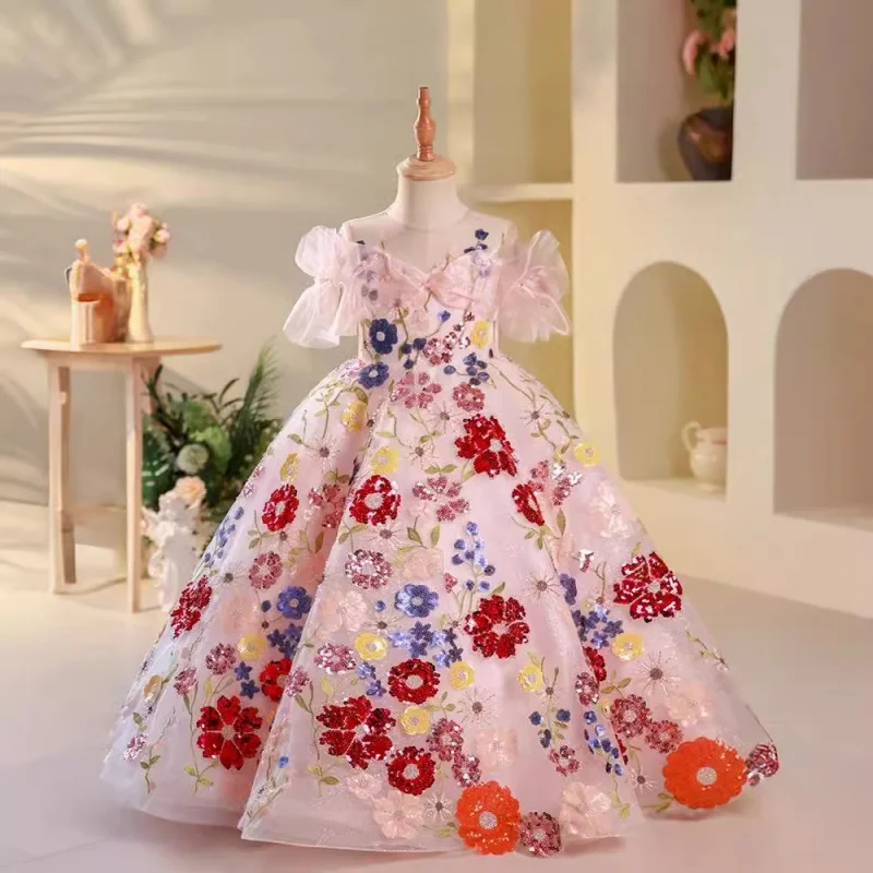 Girls' Dress Light Luxury Niche High-end Host Piano Performance Long Dress Stage Show Birthday Princess Dress Summer
