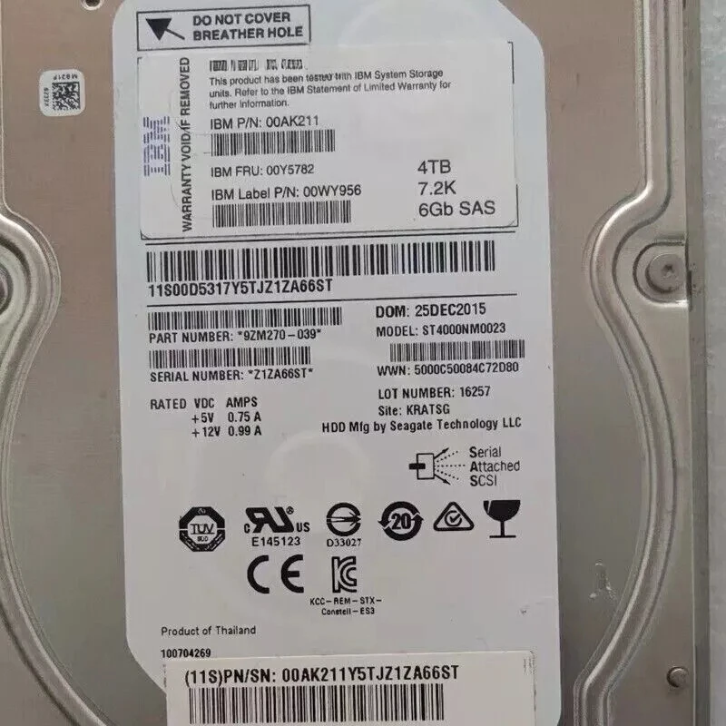 Z for  IBM 4TB 00Y5782 00AK211 00WY955 SAS 3.5 7.2K 6G Storwize AC32 V5000 Hard Drive