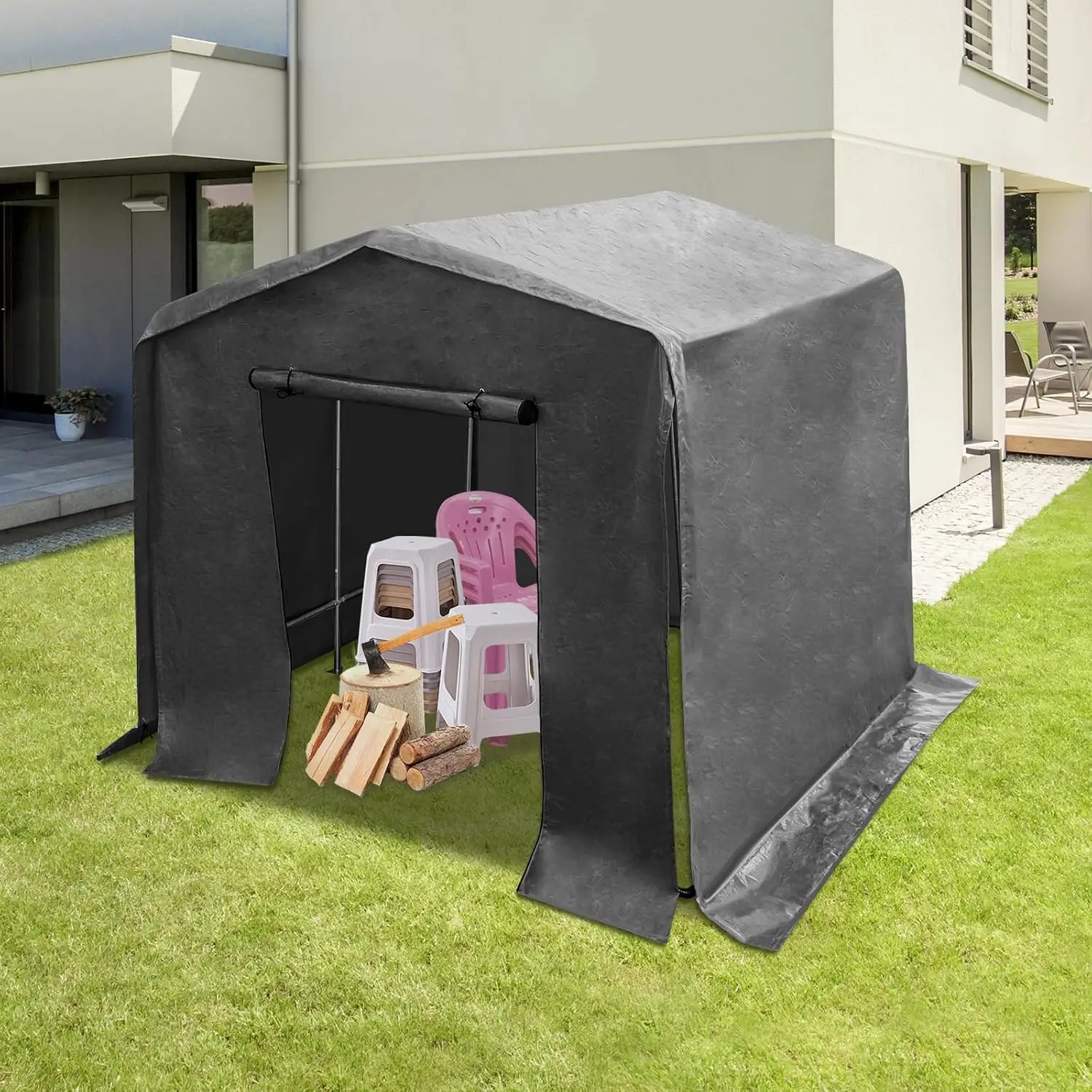 6x10x6 FT Outdoor Storage Shelter with Roll-up Door, Waterproof Portable Tent for Bike Lawn Mower ATV, Black, Customized