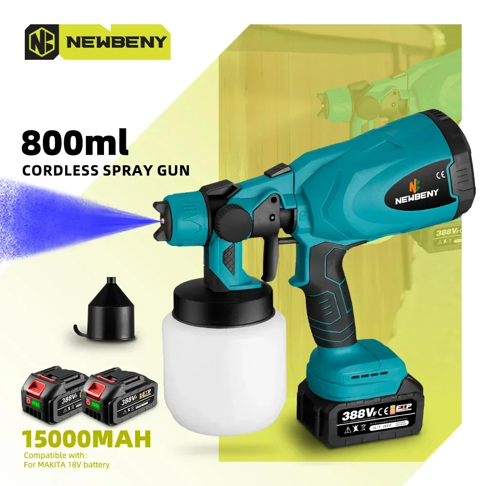 NewBeny 800ML Cordless Electric Spray Gun Portable Household Disinfection Easy Paint Sprayer Paint Sprayer For Makita 18VBattery