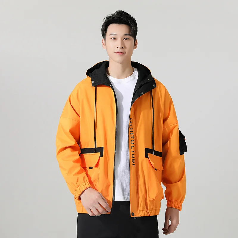 

Spring Autumn Coat Men's Jacket Baseball Trend Handsome First Senior High School Waterproof Windproof Hooded Windbreaker Coats