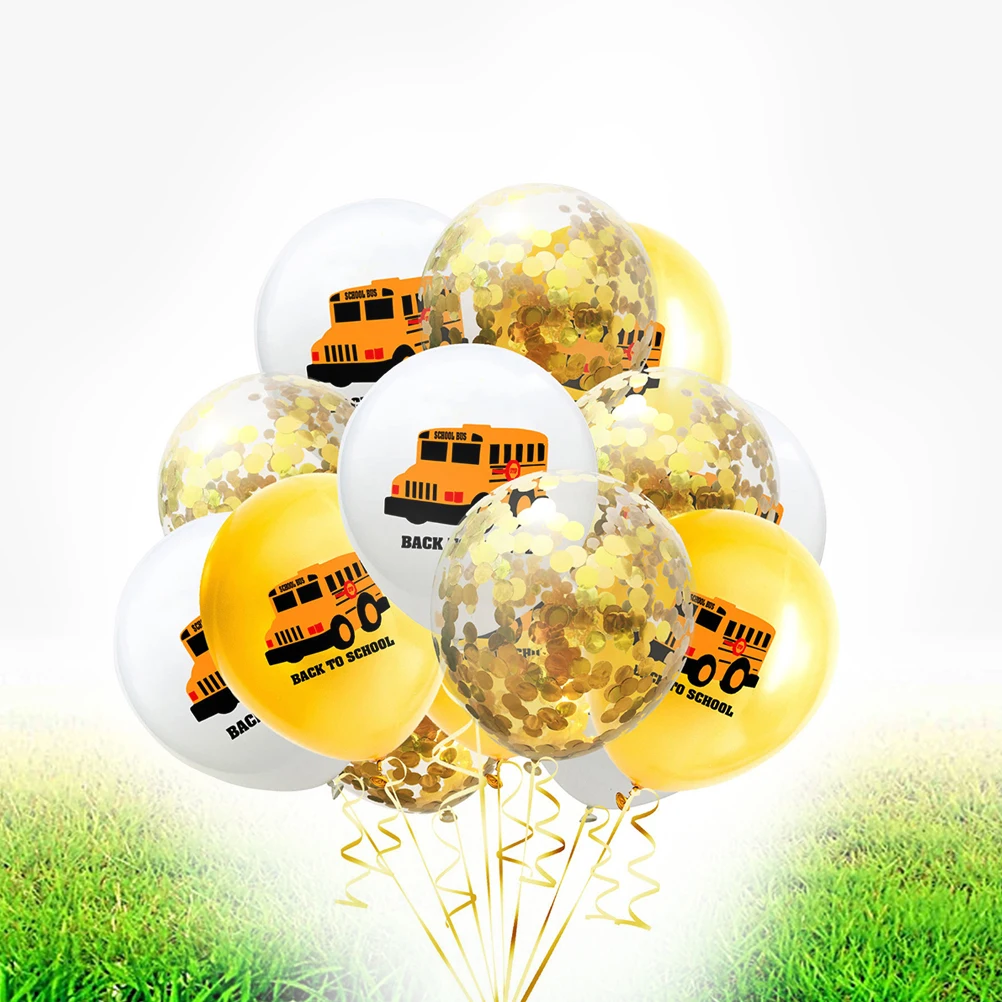 

15Pcs School Bus Printing Back to School Balloons Latex 12 Inch Party Decoration Kit Reusable Golden Balloons Set